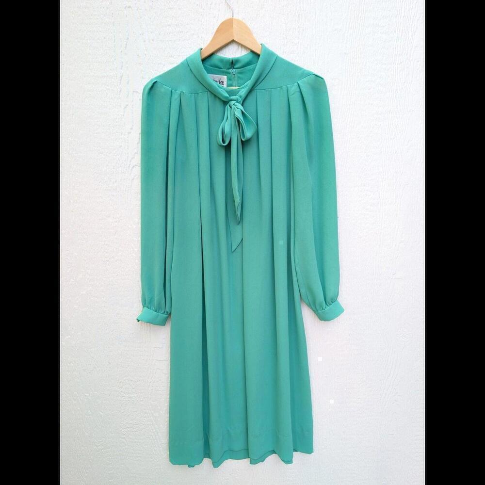 Vintage 60s Henry Lee Union Made Green Flowy Sheer Chiffon Dress Size Medium